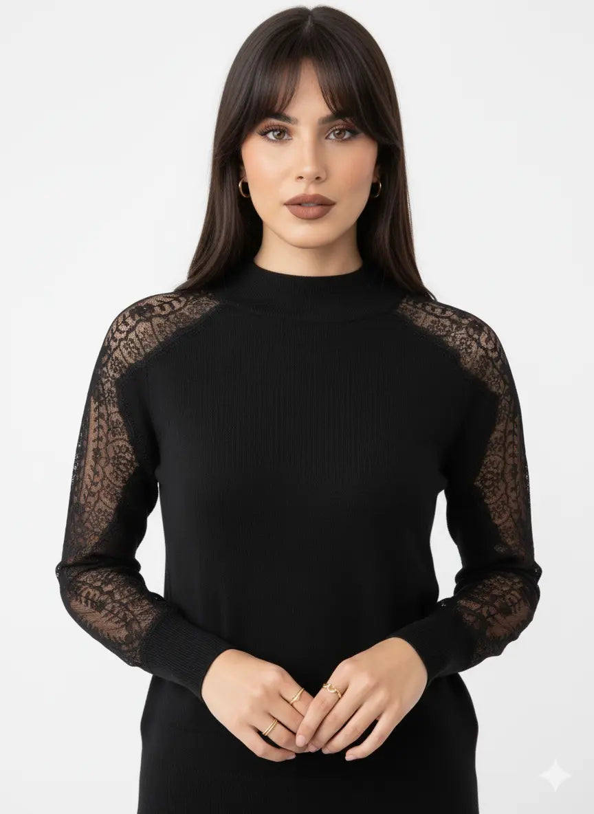 Maglia lupetto con maniche in pizzo DORABELLA