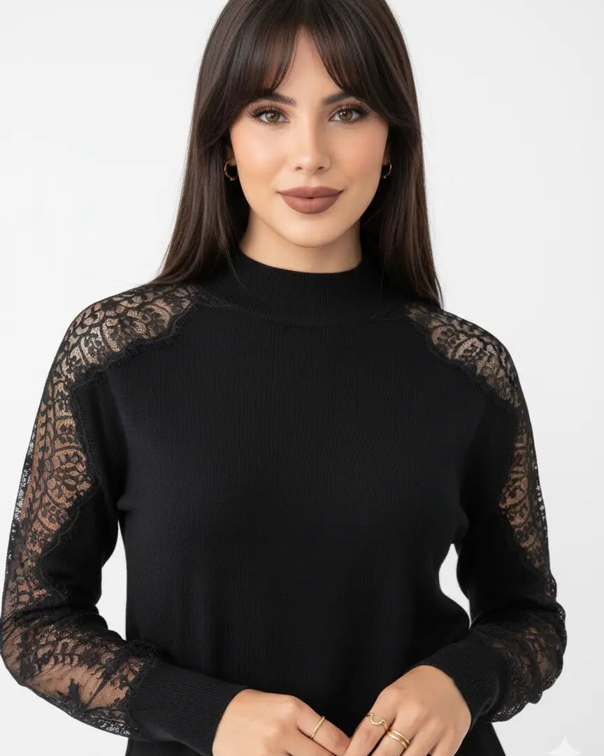 Maglia lupetto con maniche in pizzo DORABELLA