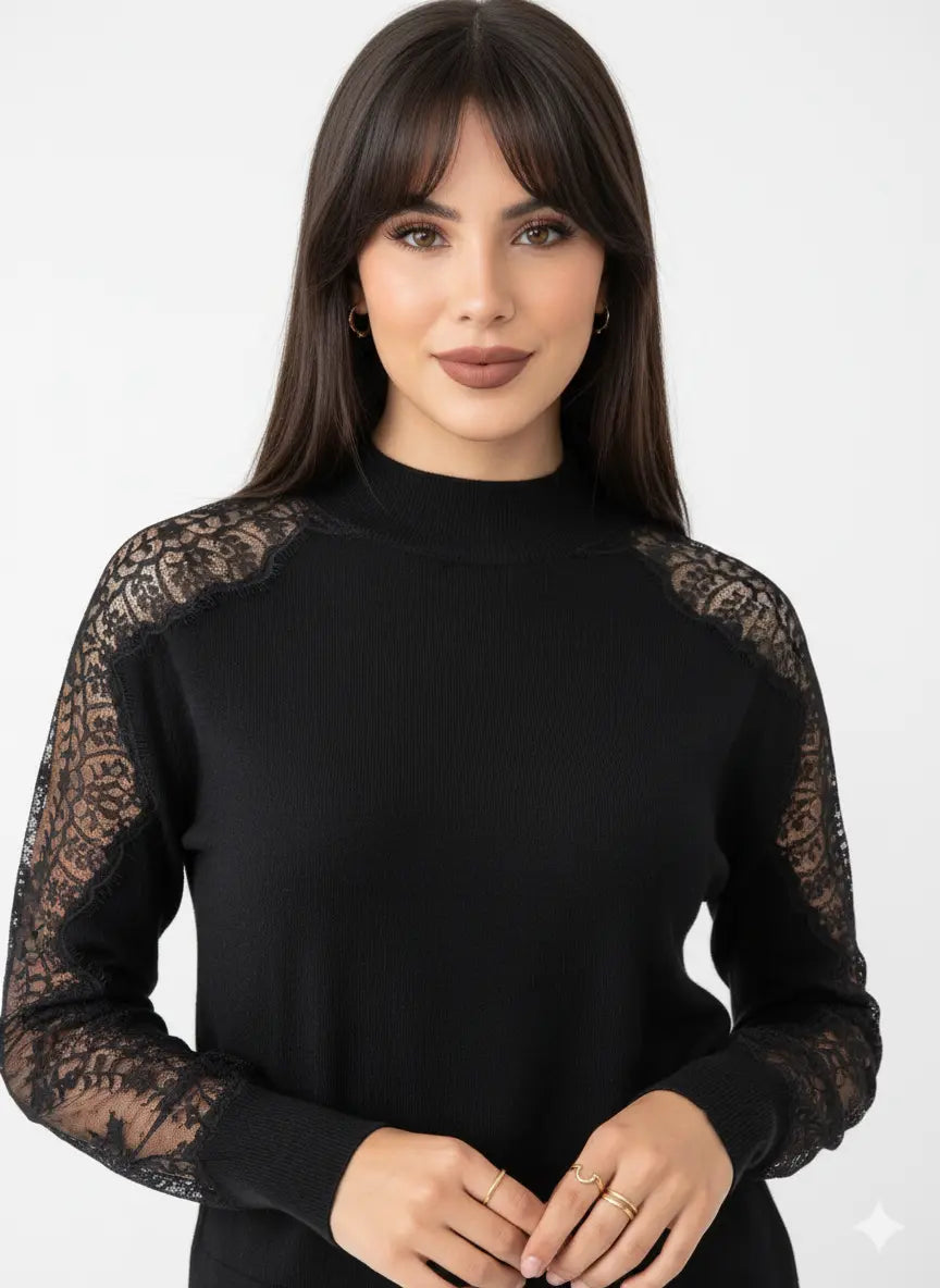 Maglia lupetto con maniche in pizzo DORABELLA