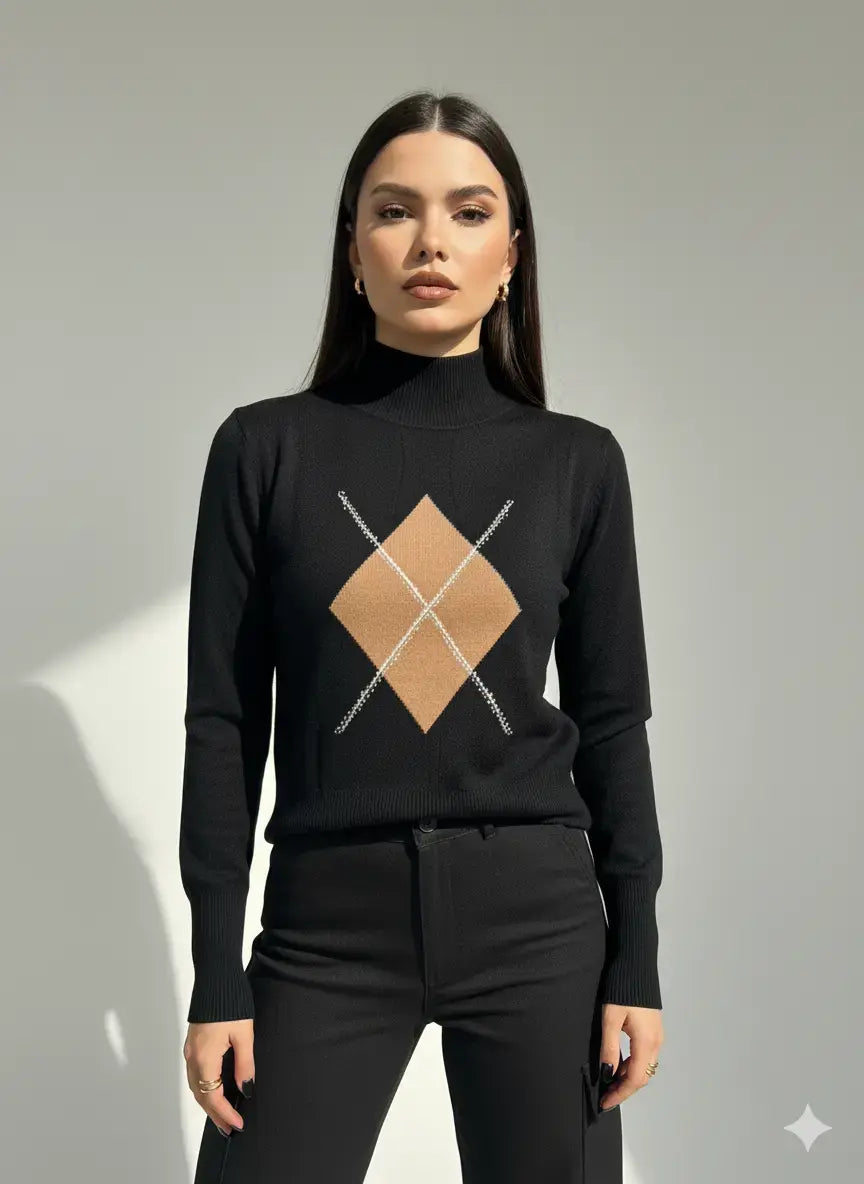 Maglia lupetto con rombo e applicazioni DORABELLA