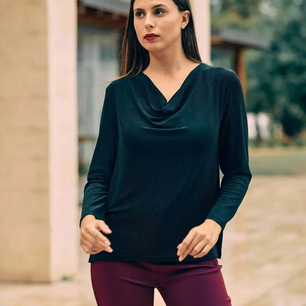 Maglia lurex con scollo jabot NERO DORABELLA XXL
