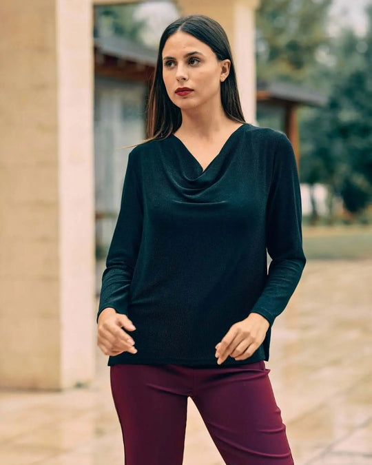 Maglia lurex con scollo jabot NERO DORABELLA XXL