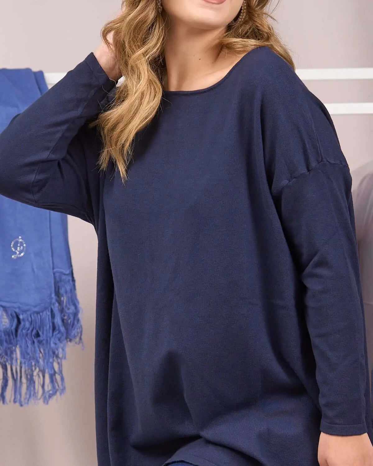 Maglia maxi girocollo con spacchi BLUE NAVY DORABELLA PIU'