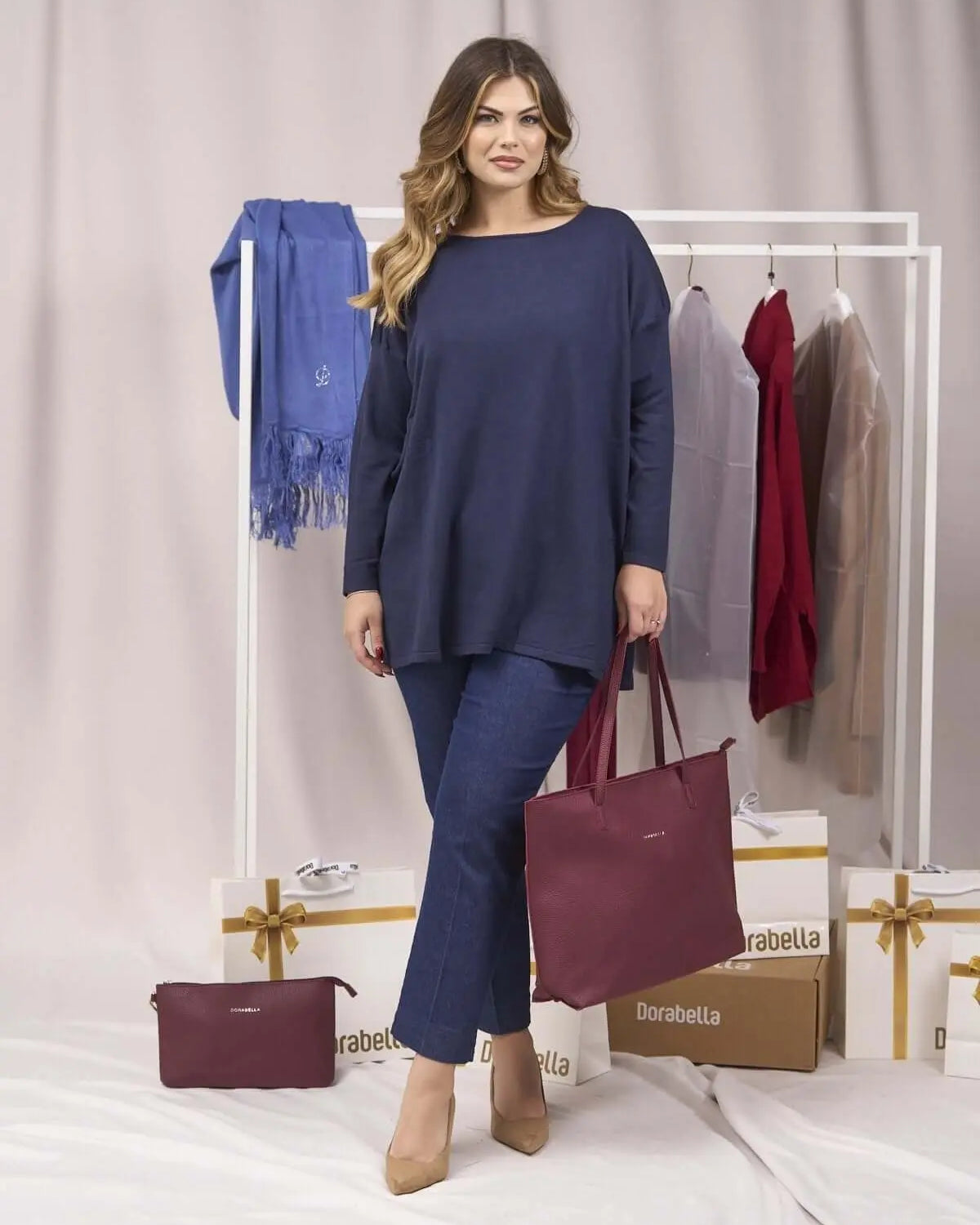 Maglia maxi girocollo con spacchi BLUE NAVY DORABELLA PIU'