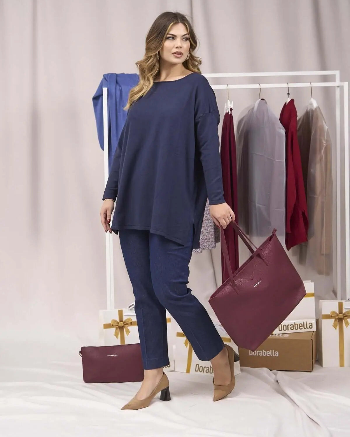 Maglia maxi girocollo con spacchi BLUE NAVY DORABELLA PIU'