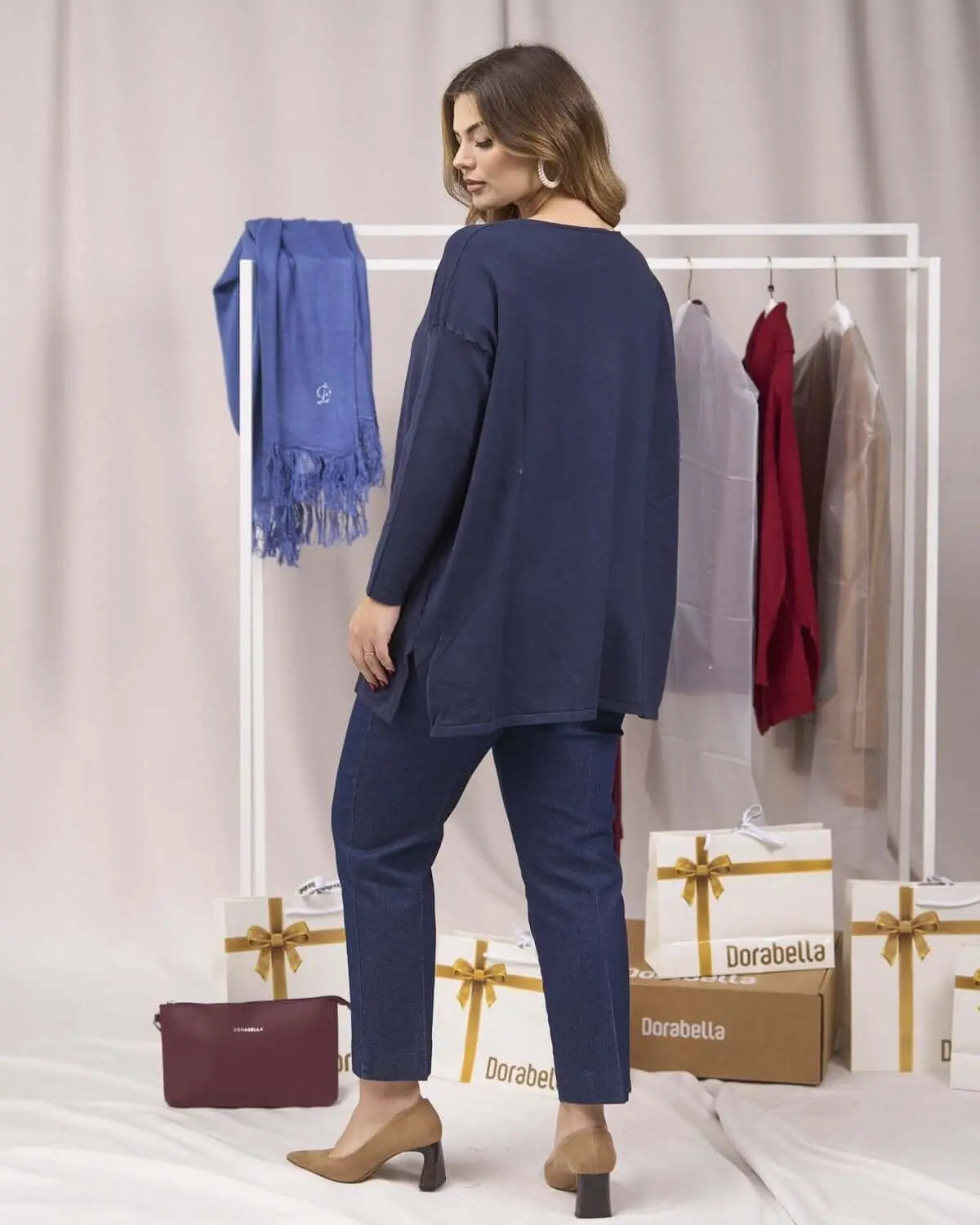 Maglia maxi girocollo con spacchi BLUE NAVY DORABELLA PIU' L-XL