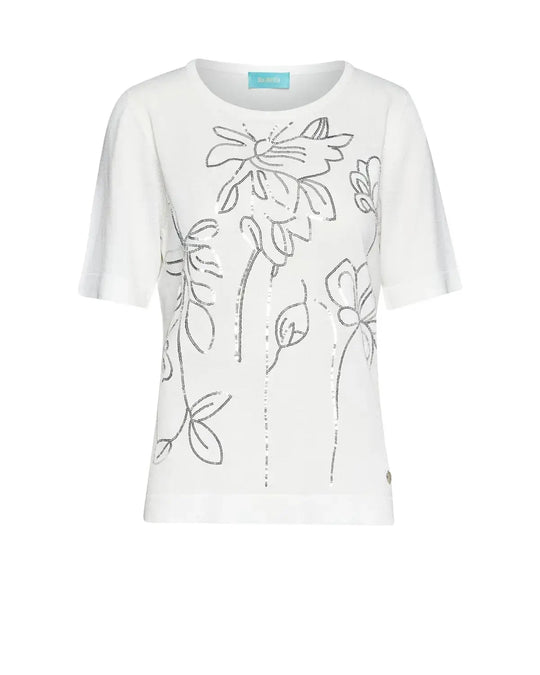 Maglia mezze maniche con ricamo in paillettes BIANCO DORABELLA