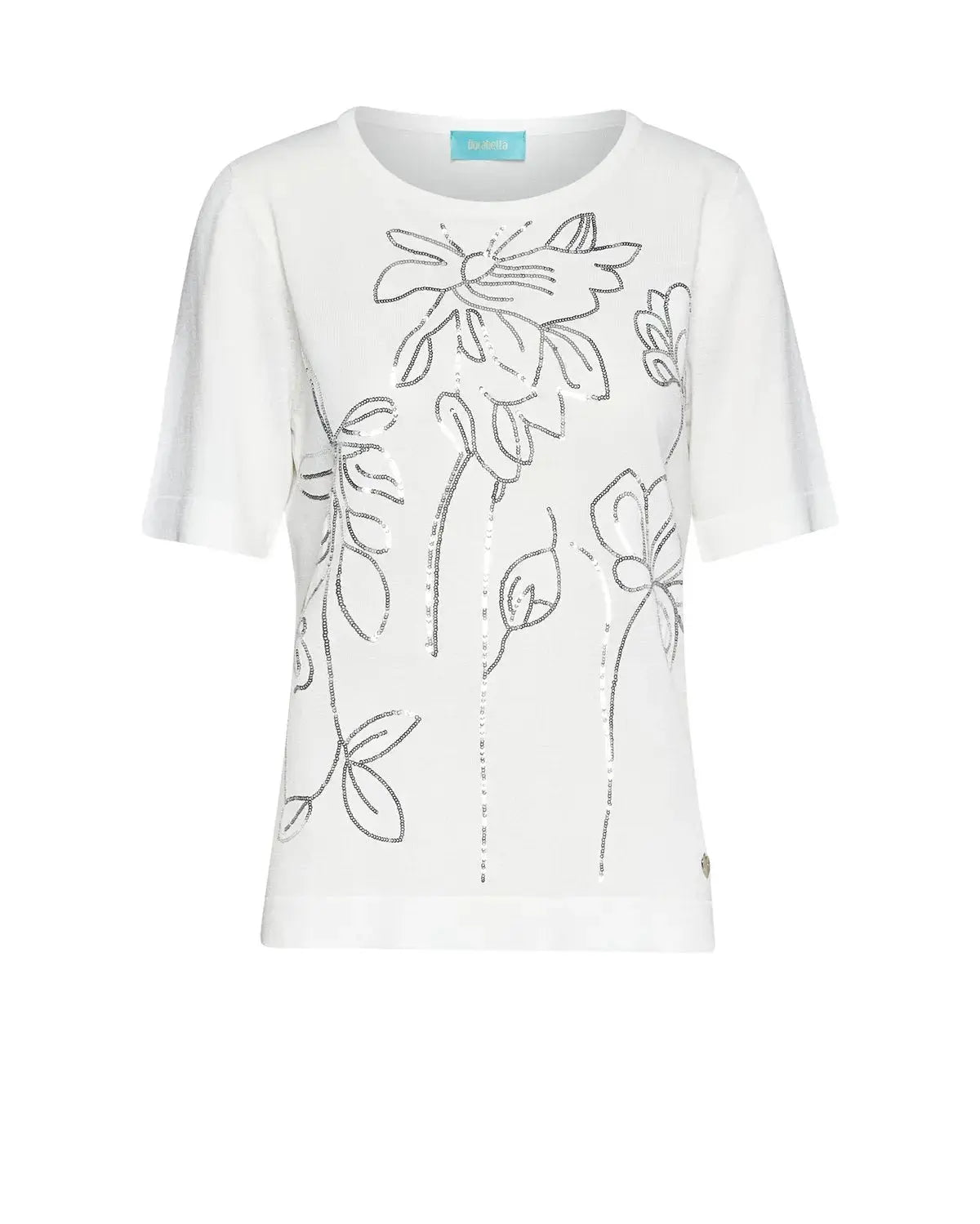 Maglia mezze maniche con ricamo in paillettes BIANCO DORABELLA
