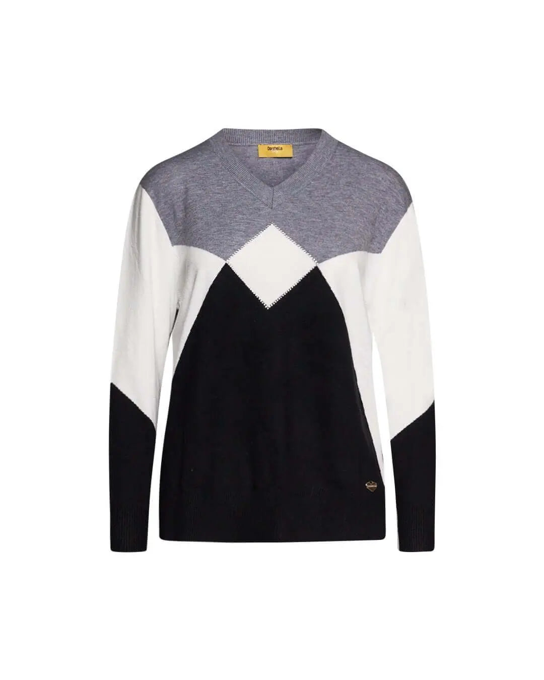 Maglia motivo a rombi con scollo a V e strass NERO DORABELLA PIU'