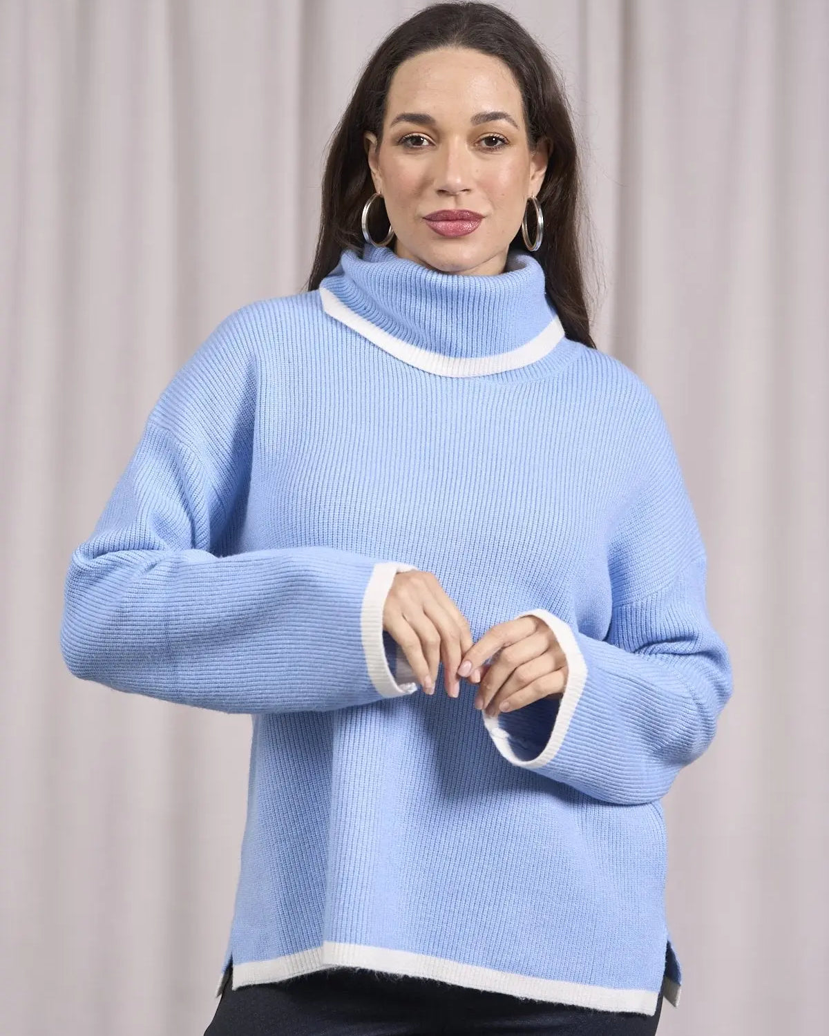 Maglia over costine con orli a contrasto CIELO DORABELLA