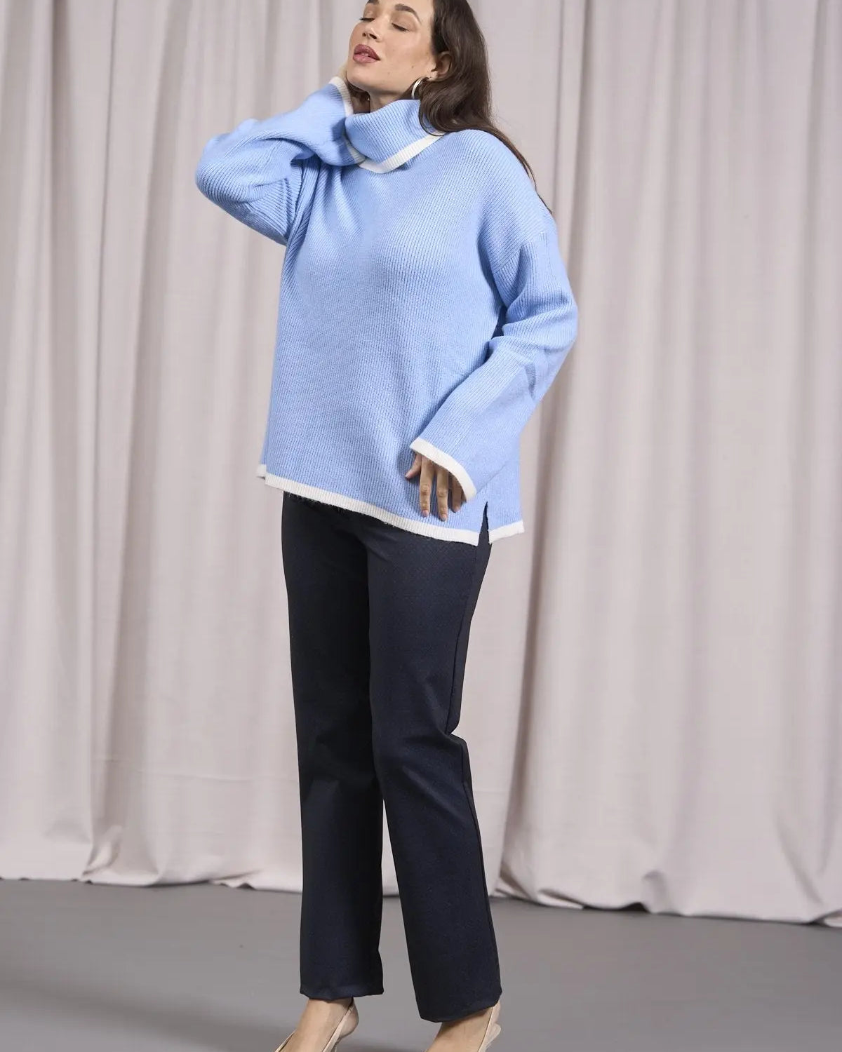 Maglia over costine con orli a contrasto CIELO DORABELLA