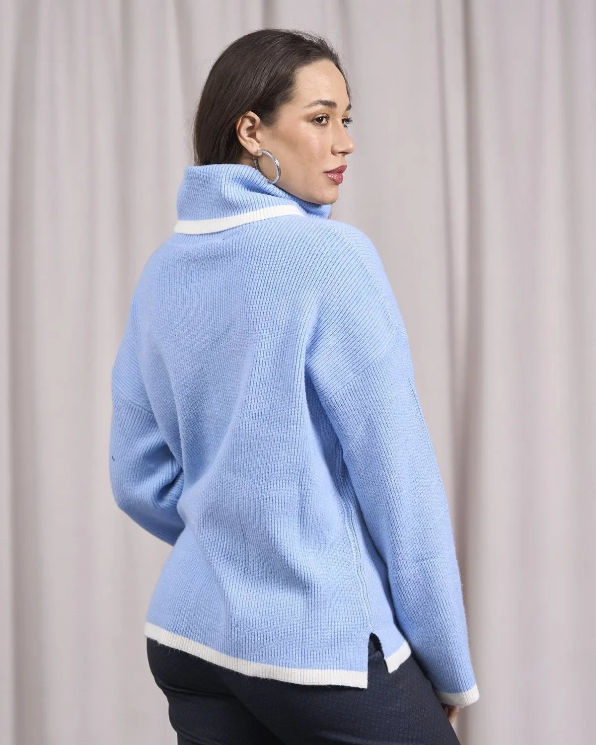 Maglia over costine con orli a contrasto CIELO DORABELLA