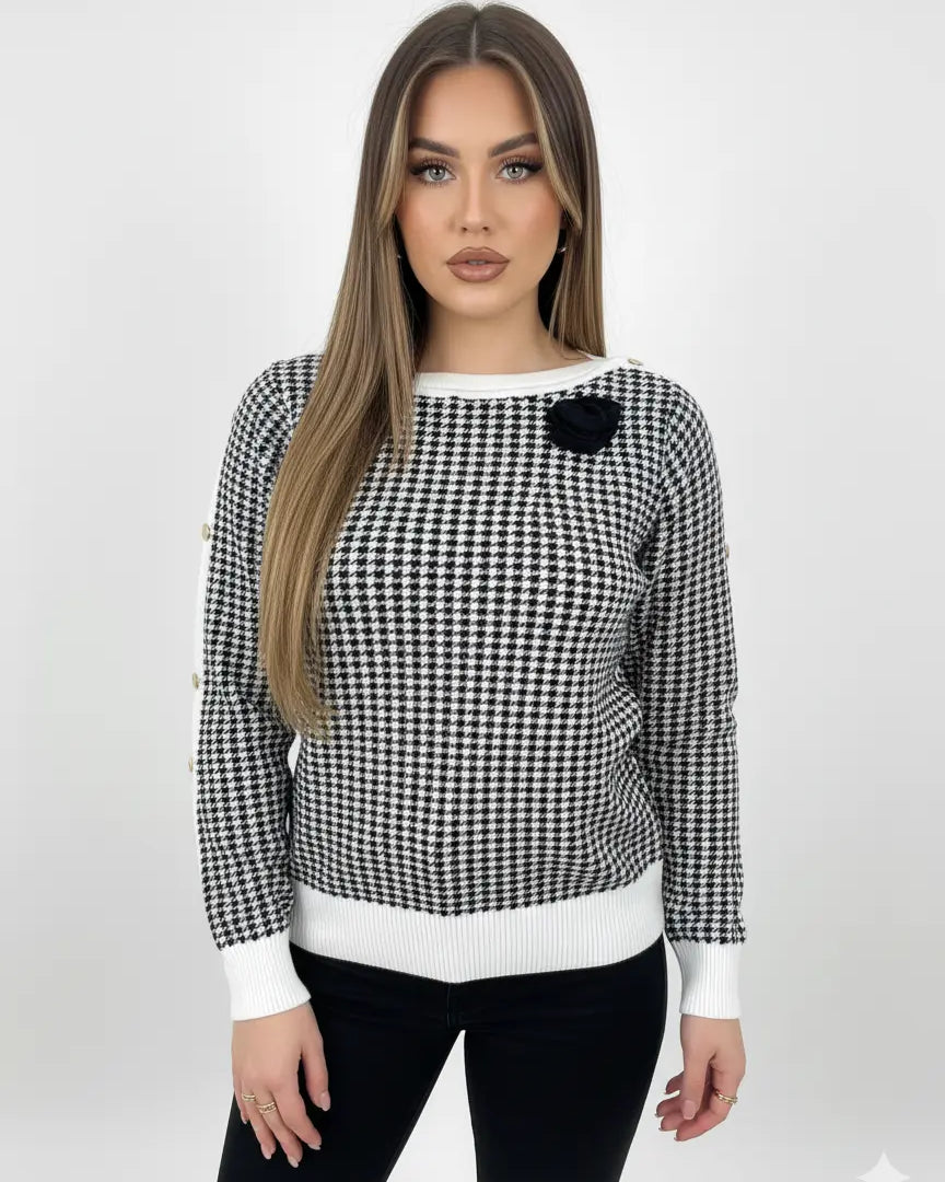 Maglia pied de poule con profili a contrasto DORABELLA