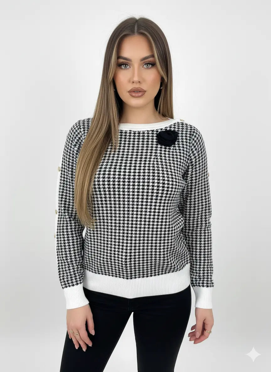 Maglia pied de poule con profili a contrasto DORABELLA