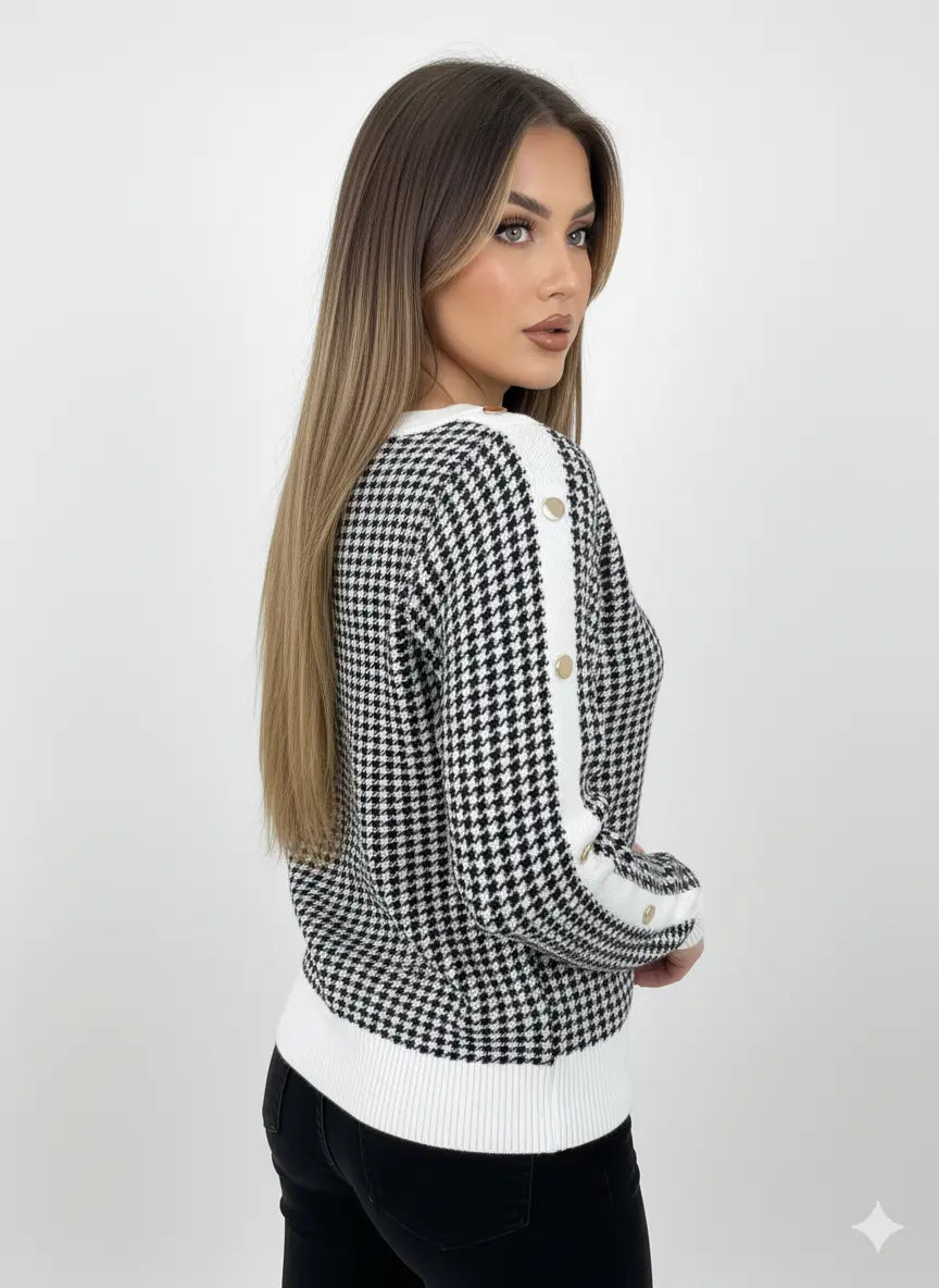 Maglia pied de poule con profili a contrasto DORABELLA