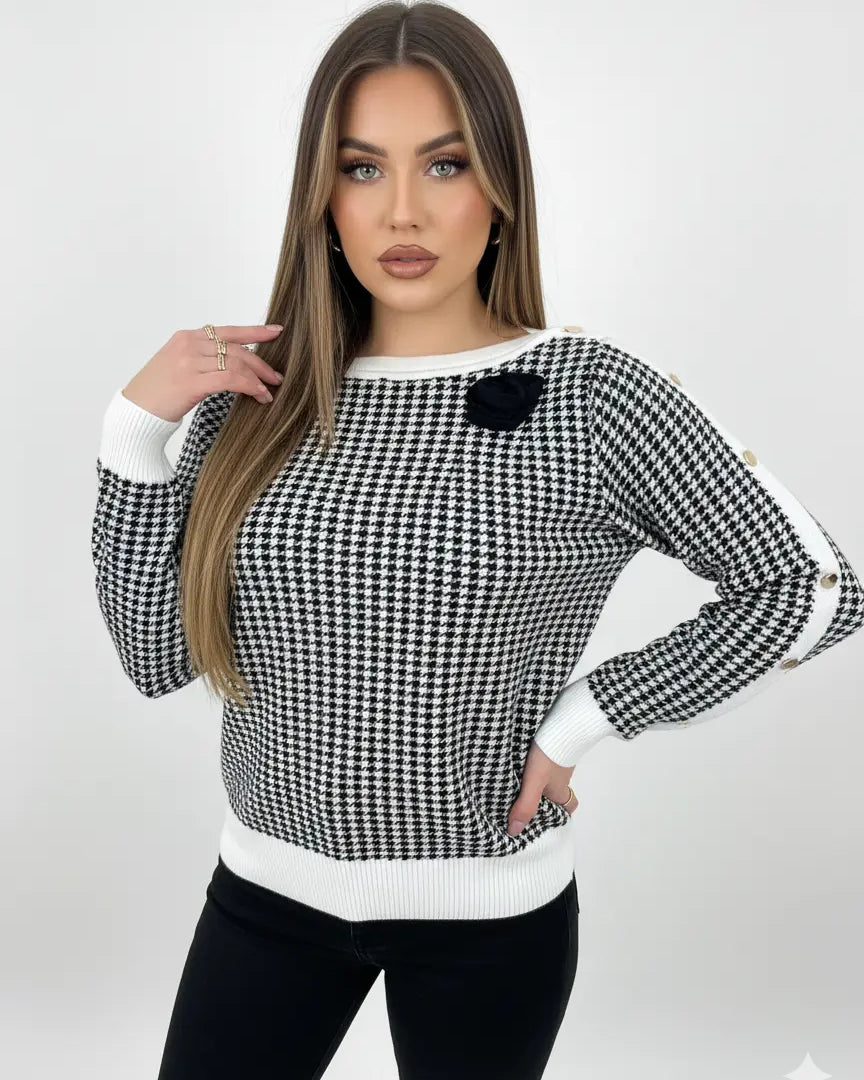 Maglia pied de poule con profili a contrasto DORABELLA