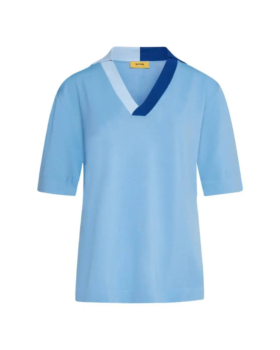 Maglia polo a maniche corte in filato di misto viscosa tinta unita con scollo a contrasto LIGHT BLUE DORABELLA PIU'