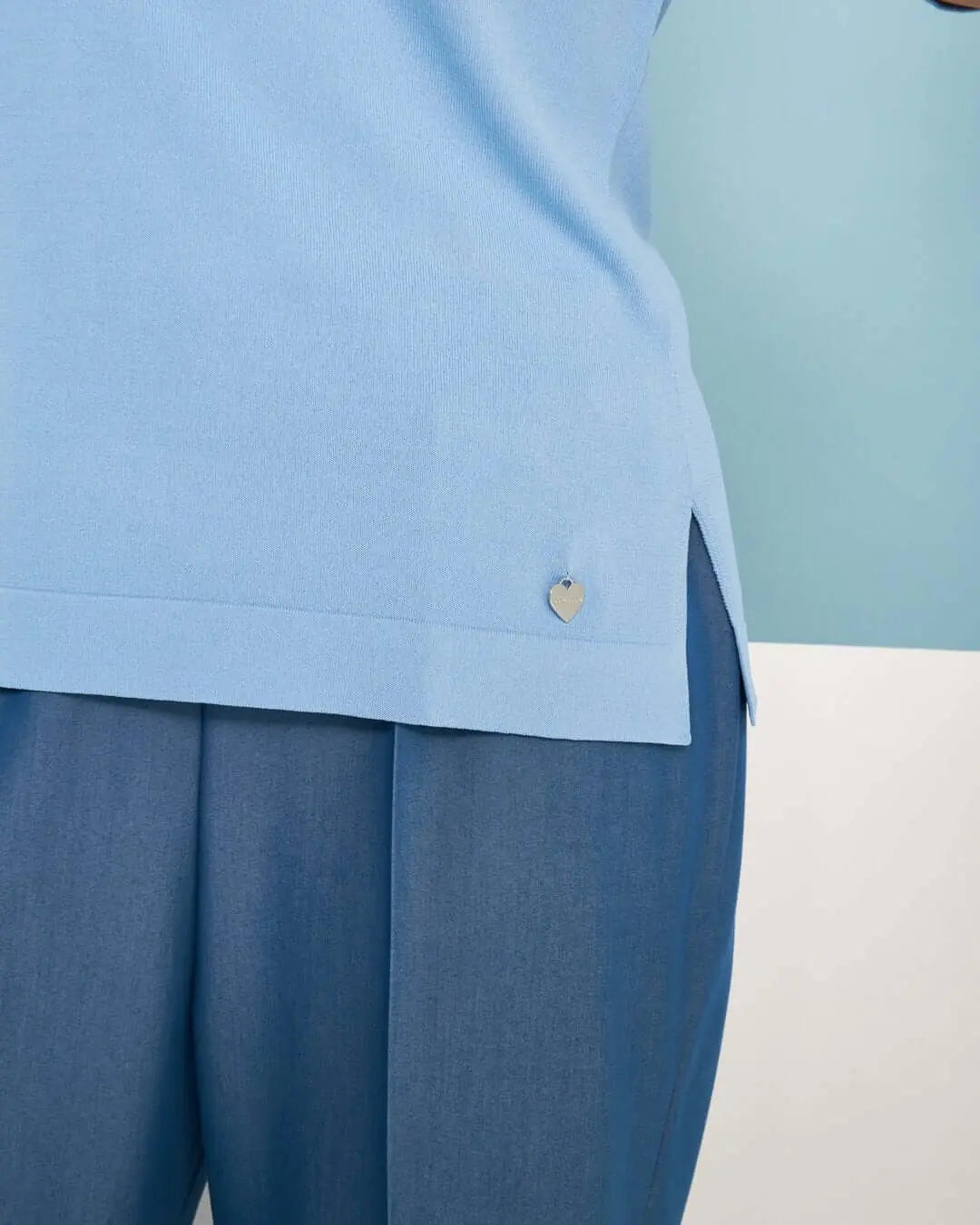 Maglia polo a maniche corte in filato di misto viscosa tinta unita con scollo a contrasto LIGHT BLUE DORABELLA PIU'