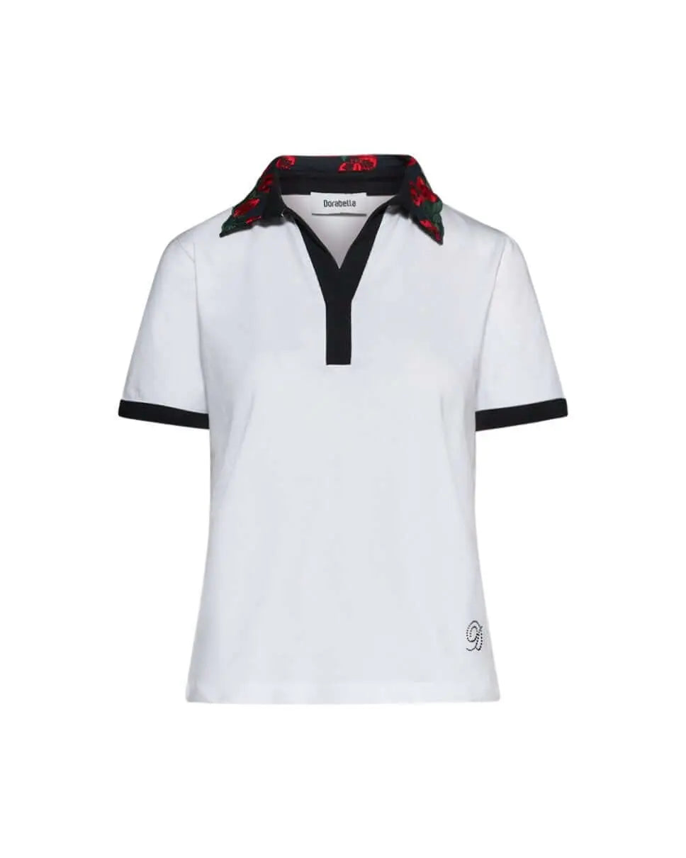 Maglia polo con colletto con ricamo floreale BIANCO-NERO DORABELLA XL