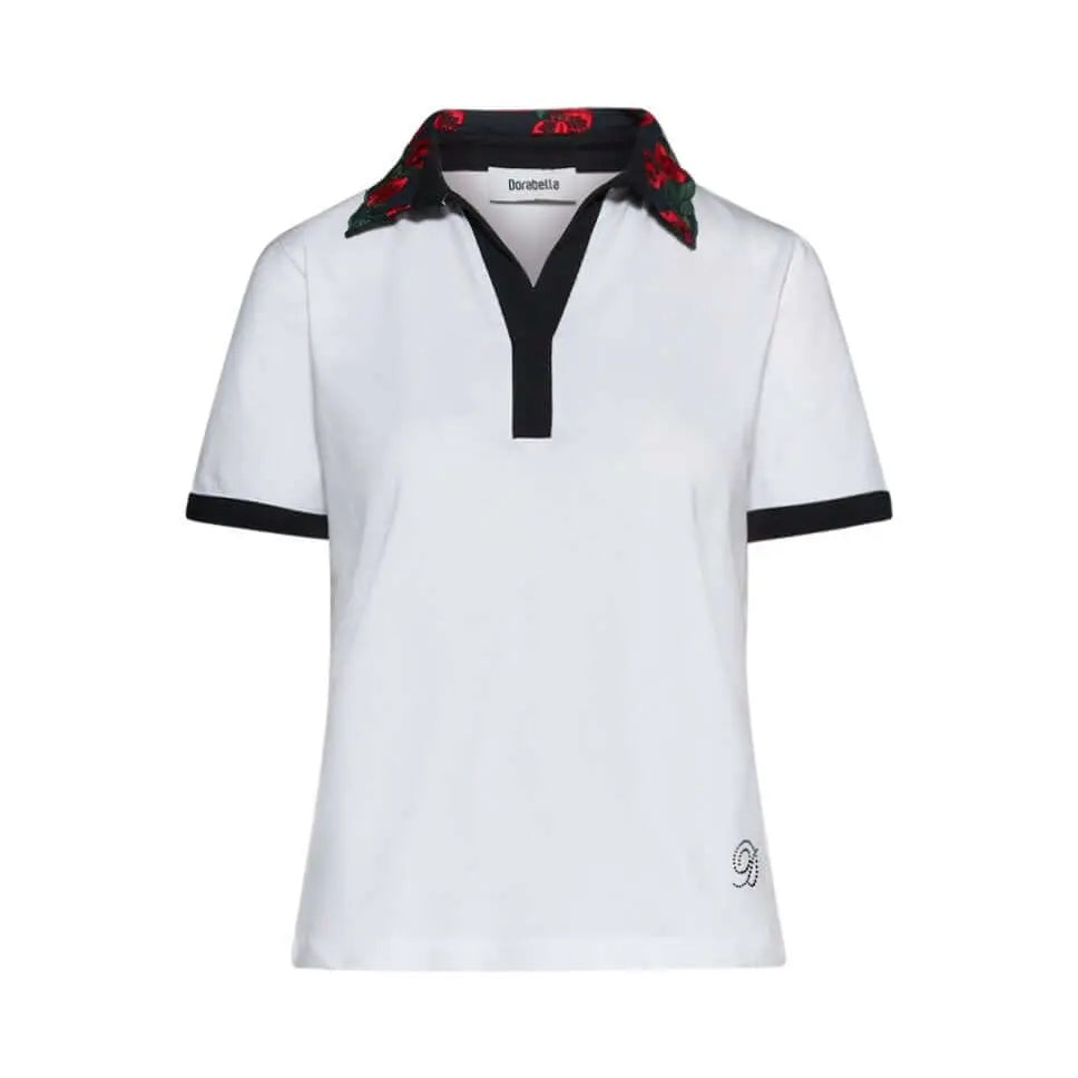 Maglia polo con colletto con ricamo floreale BIANCO-NERO DORABELLA XL