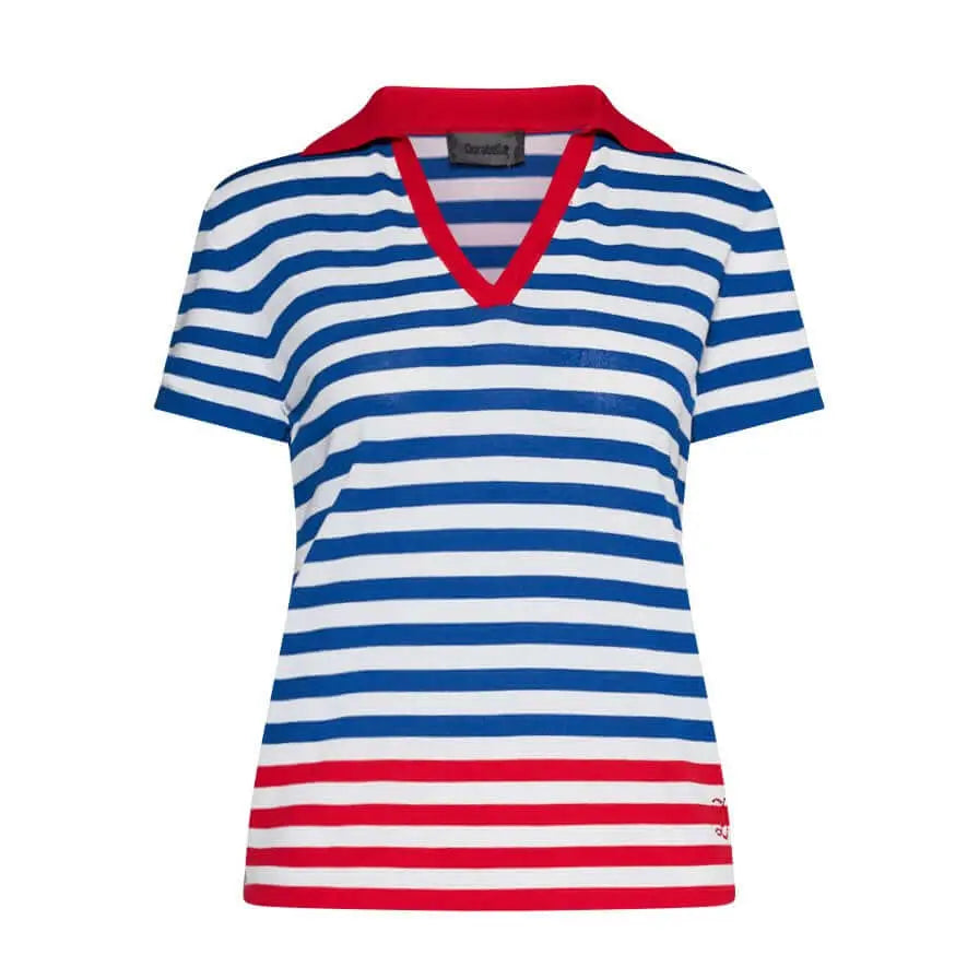 Maglia polo in viscosa a righe BLU ELETTRICO-BIANCO DORABELLA XL