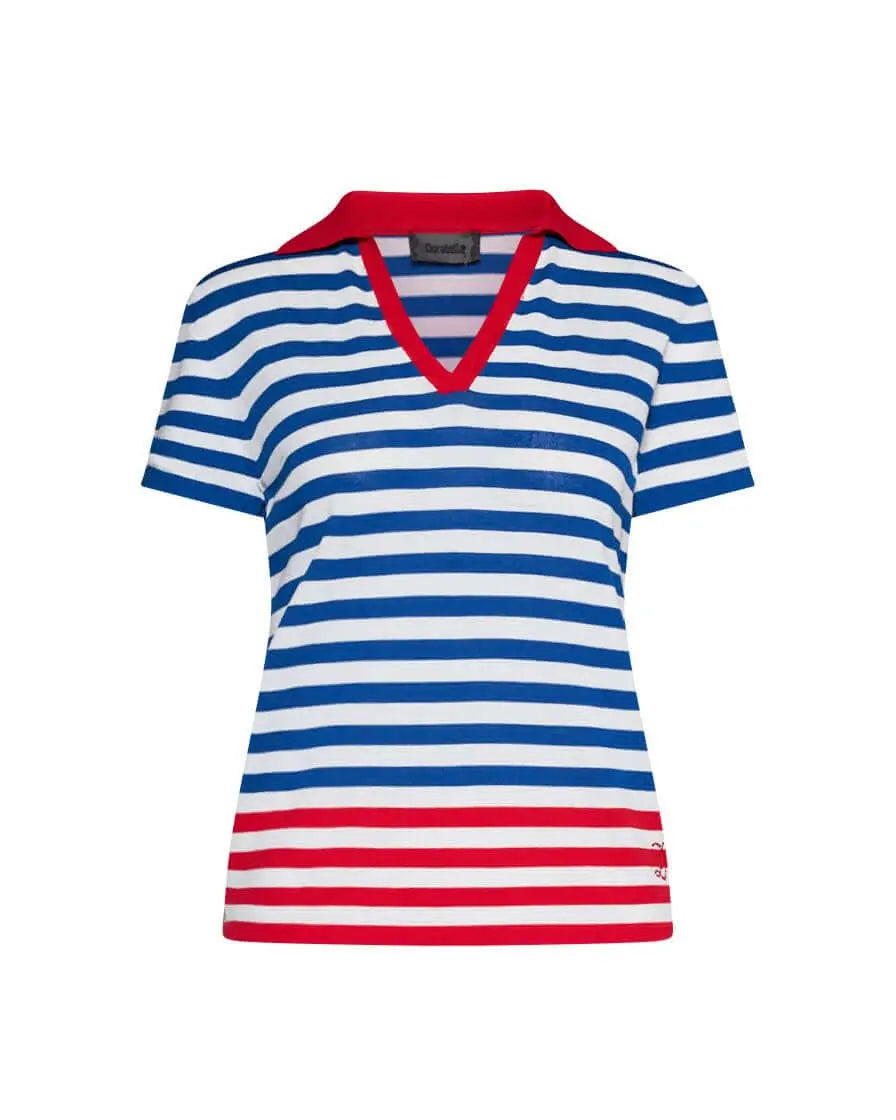 Maglia polo in viscosa a righe BLU ELETTRICO-BIANCO DORABELLA XL
