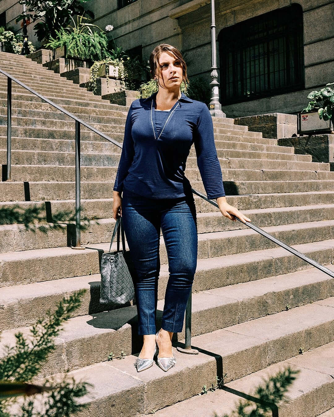 Maglia polo viscosa elasticizzata con lurex BLU DORABELLA XXL