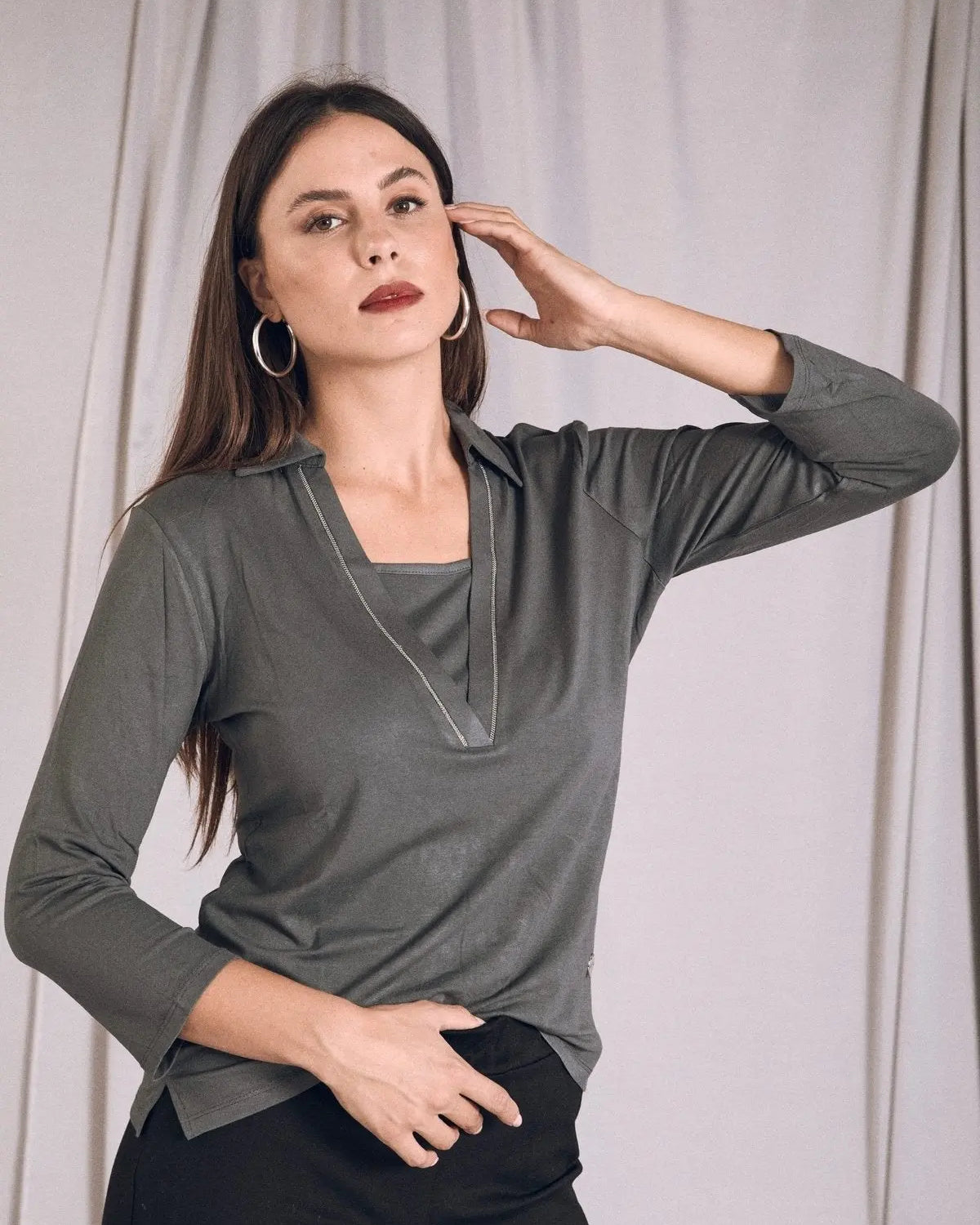 Maglia polo viscosa elasticizzata con lurex PIOMBO DORABELLA XXL