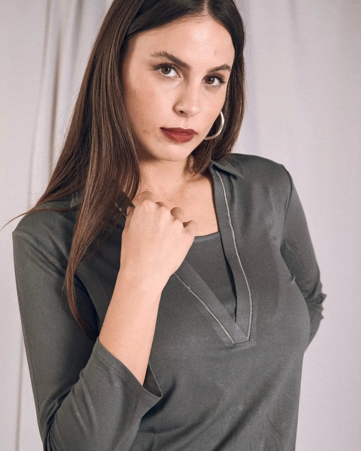 Maglia polo viscosa elasticizzata con lurex PIOMBO DORABELLA