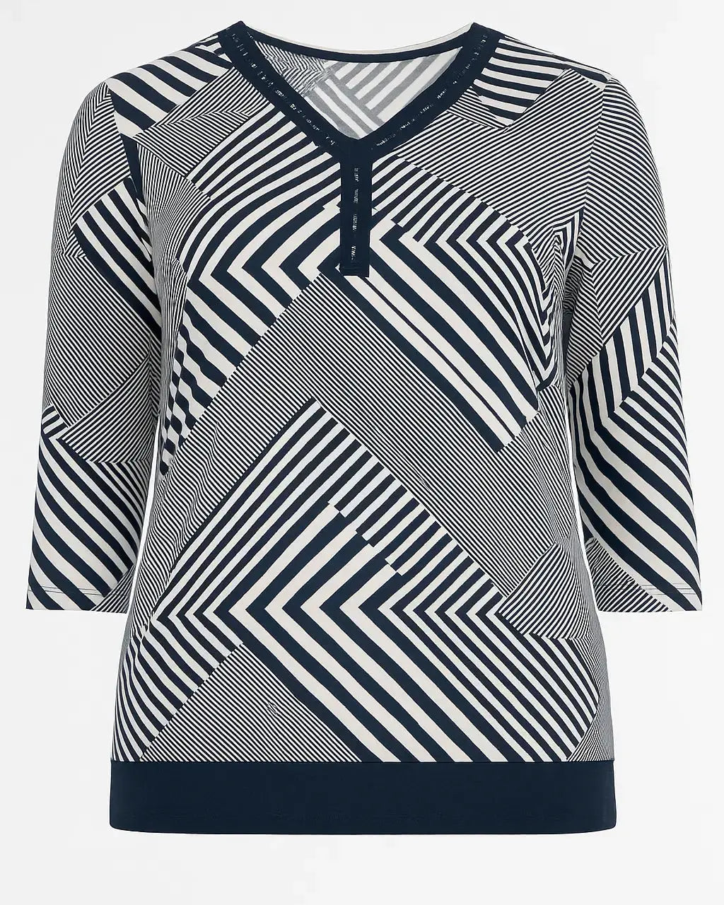 Maglia scollo a V a fantasia con applicazioni strass frontali DORABELLA PIU'