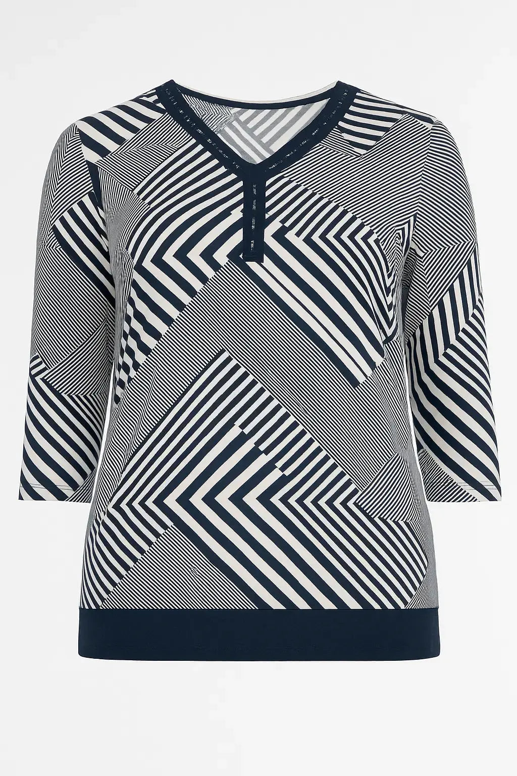 Maglia scollo a V a fantasia con applicazioni strass frontali DORABELLA PIU'