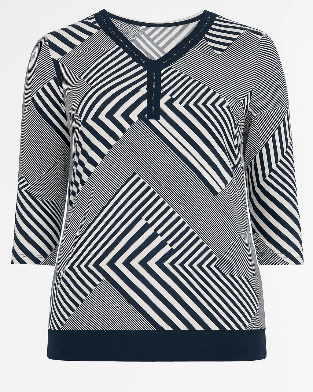 Maglia scollo a V a fantasia con applicazioni strass frontali DORABELLA PIU'