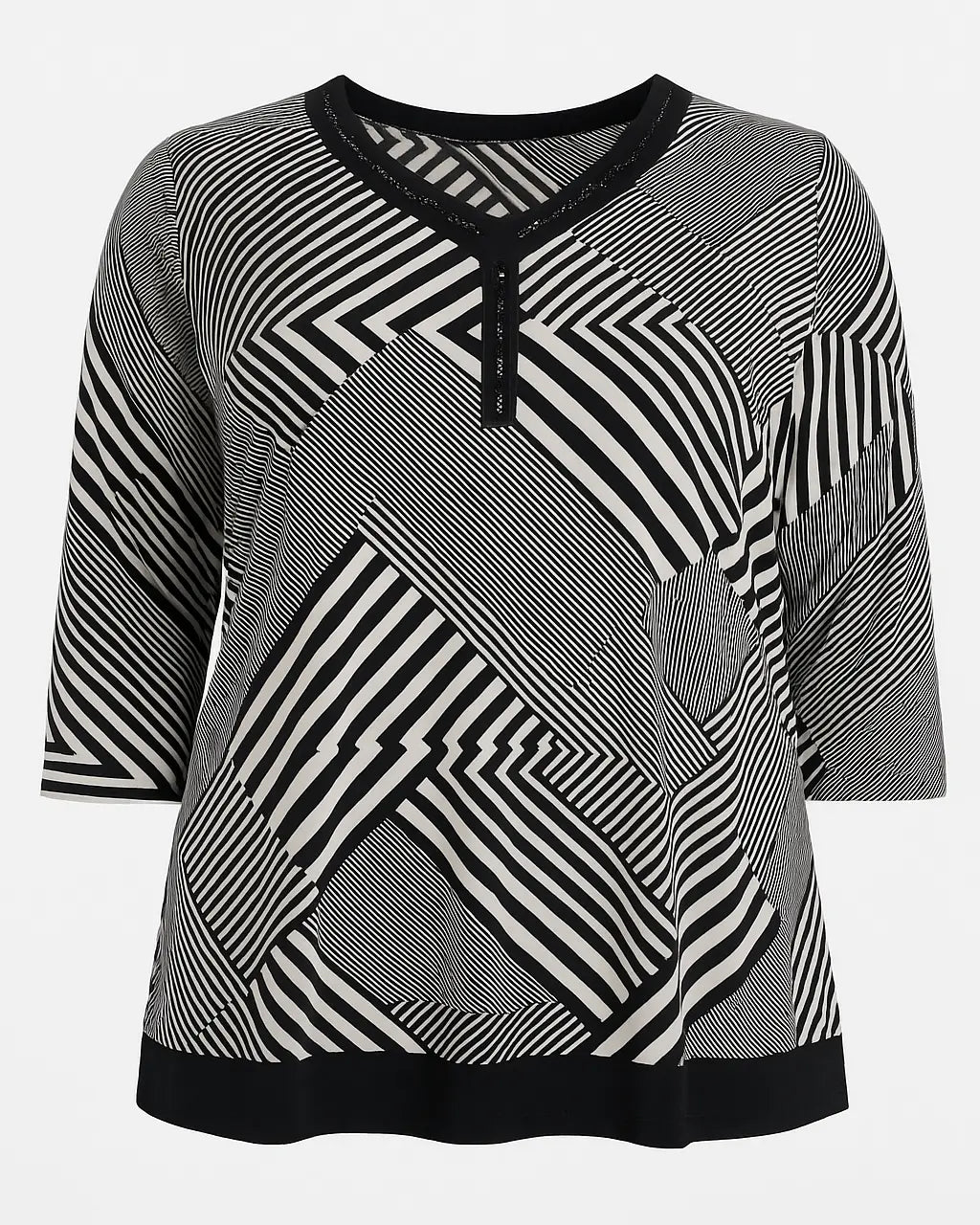 Maglia scollo a V a fantasia con applicazioni strass frontali DORABELLA PIU'