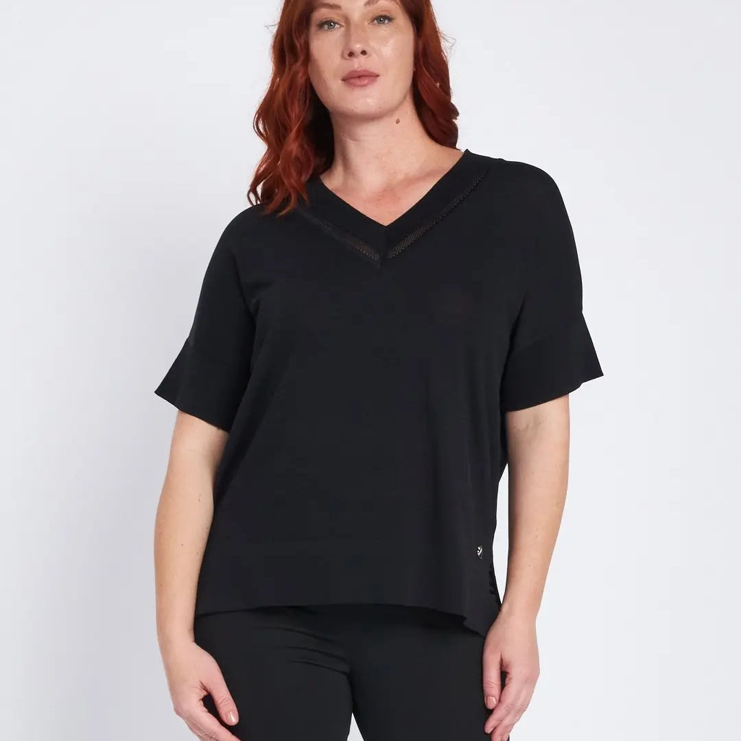 Maglia scollo a V con intarsio basket NERO DORABELLA PIU' XXXL-49