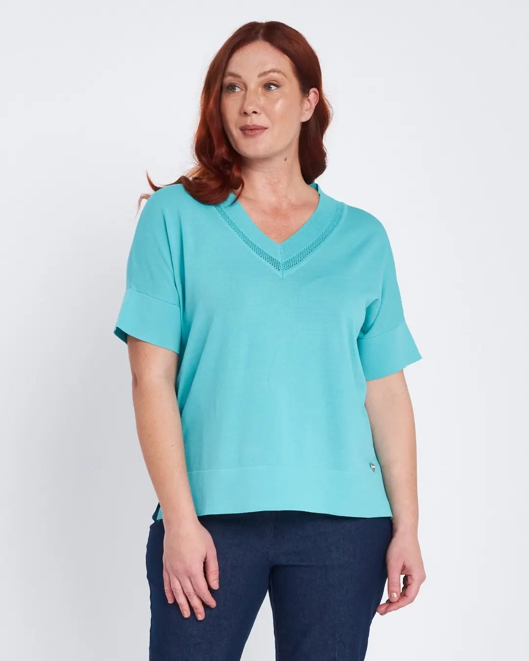 Maglia scollo a V con intarsio basket TURCHESE DORABELLA PIU' XXXL-49