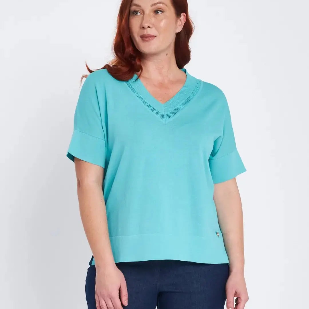 Maglia scollo a V con intarsio basket TURCHESE DORABELLA PIU' XXXL-49