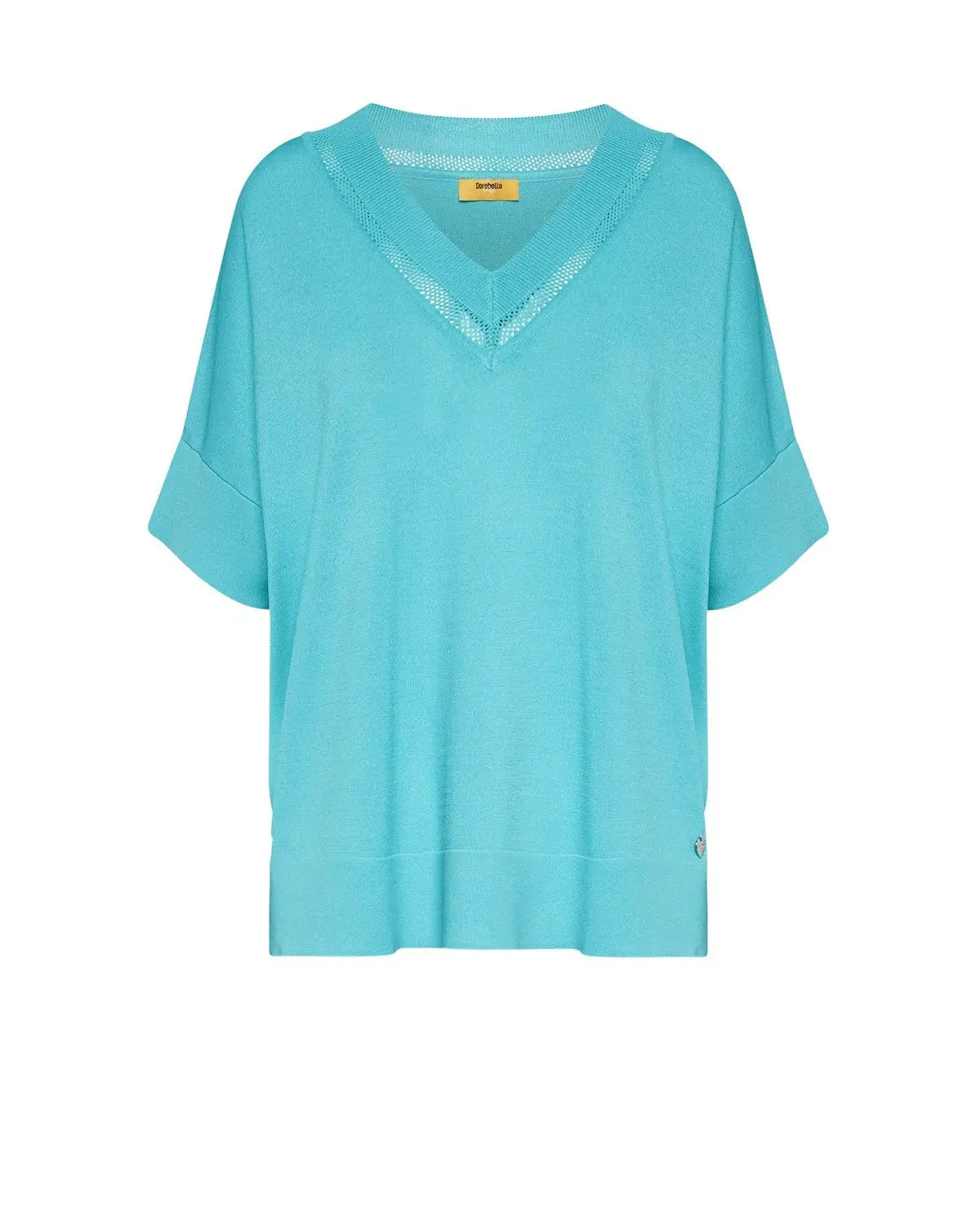 Maglia scollo a V con intarsio basket TURCHESE DORABELLA PIU'