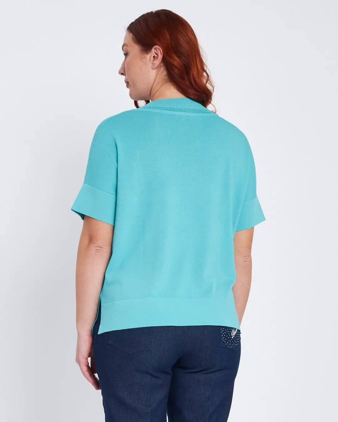 Maglia scollo a V con intarsio basket TURCHESE DORABELLA PIU'