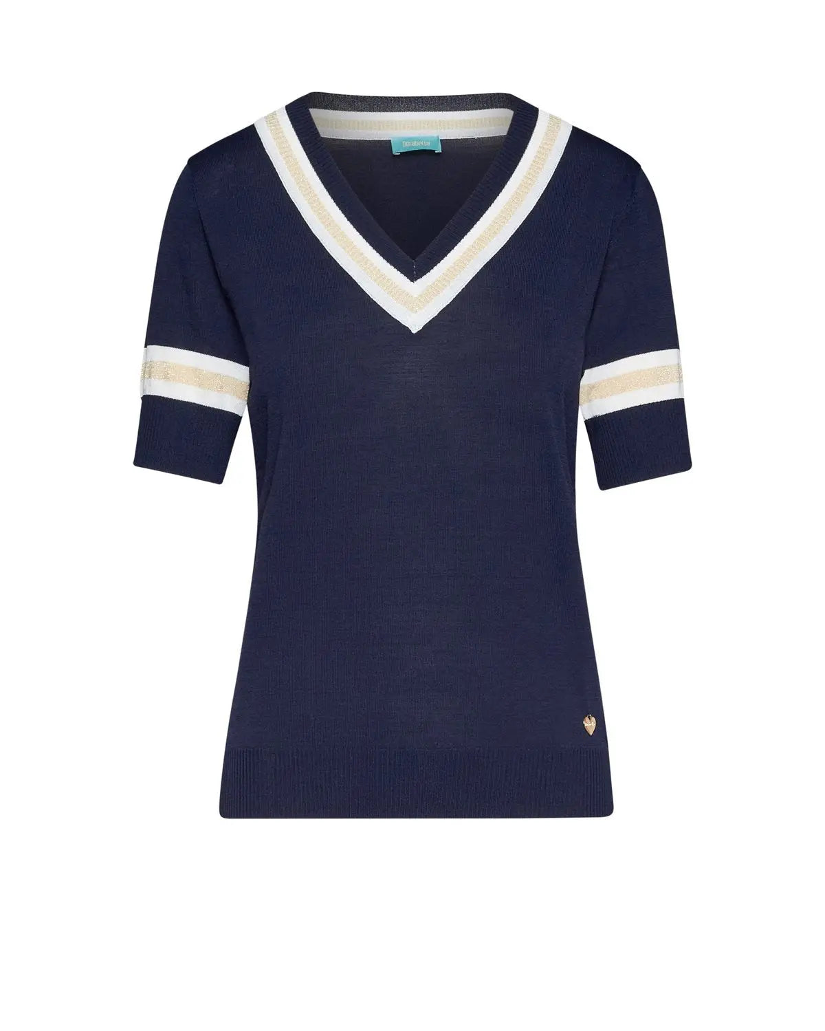 Maglia scollo a V con orli a costine bicolor BLU DORABELLA