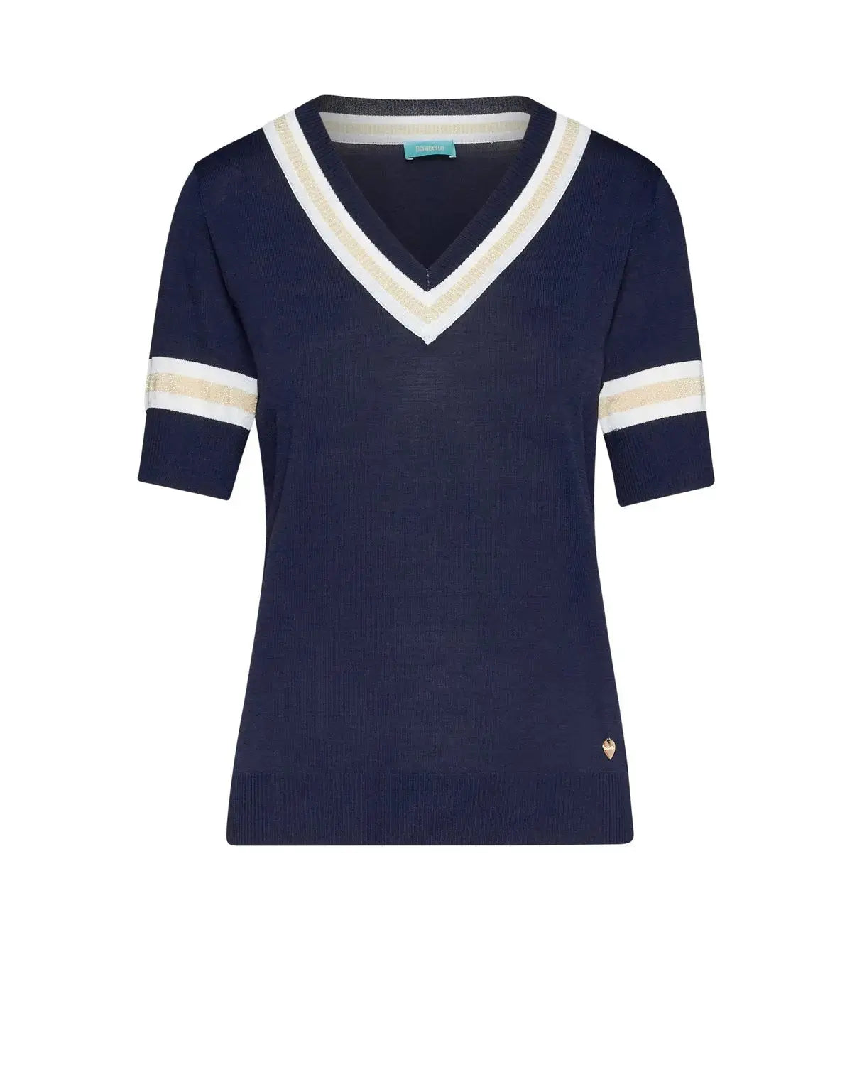 Maglia scollo a V con orli a costine bicolor BLU DORABELLA