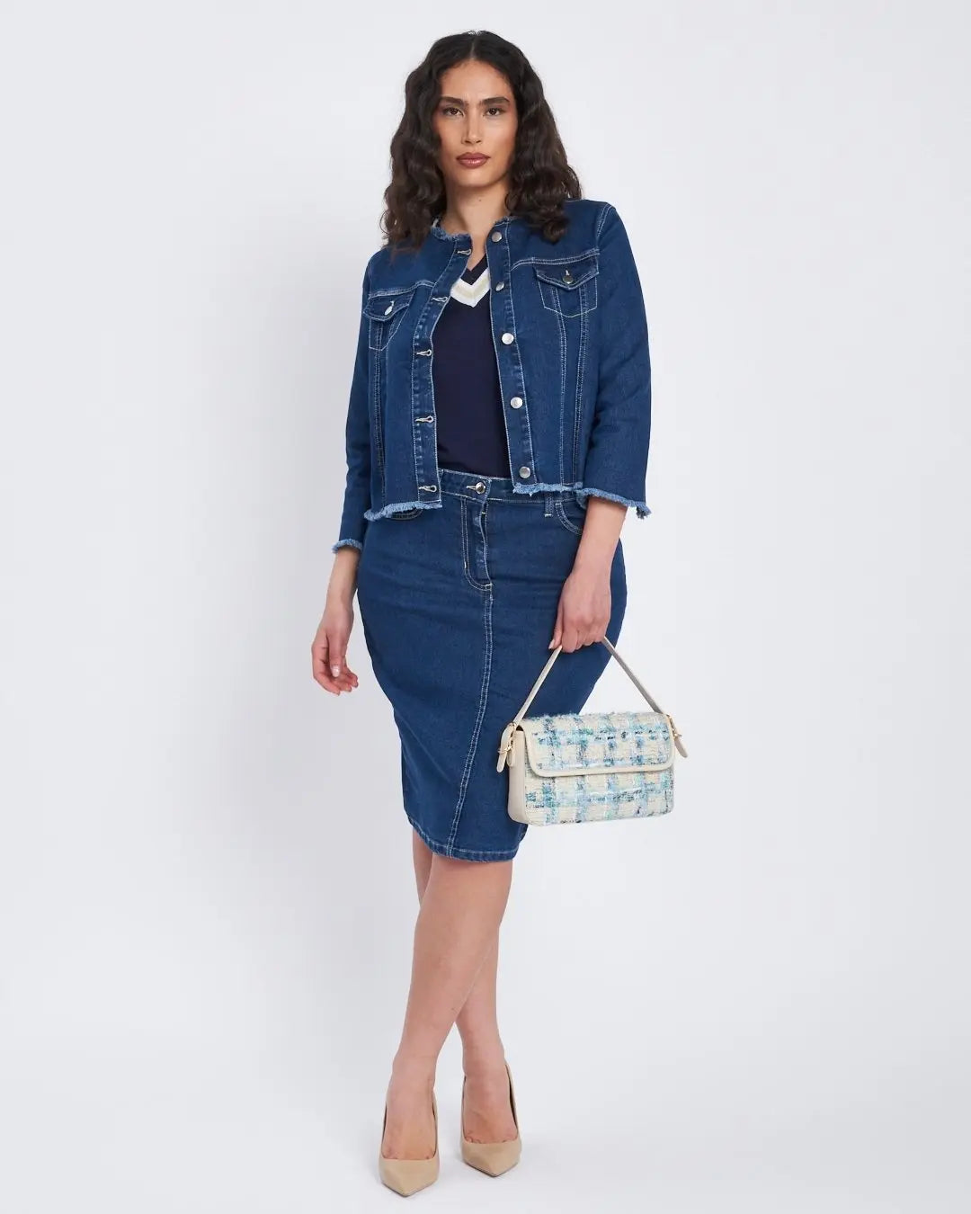 Maglia scollo a V con orli a costine bicolor BLU DORABELLA