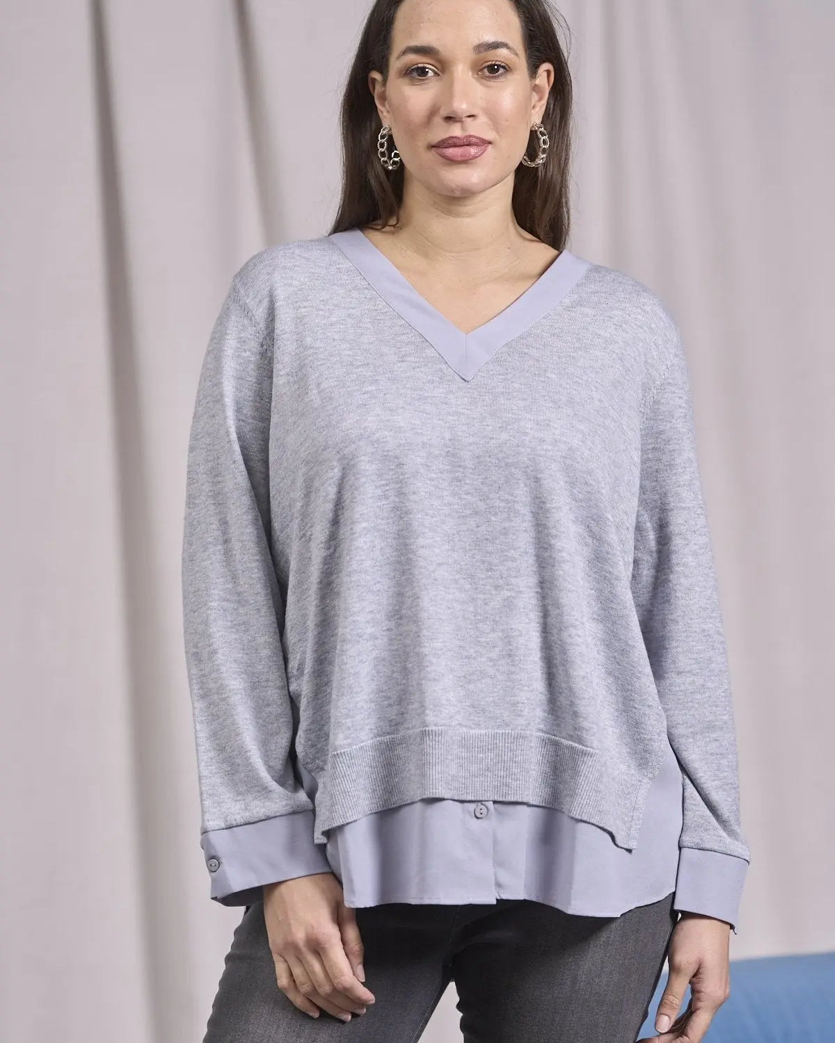 Maglia scollo a V con spacchi e inserti GRIGIO MELANGE IRONICA