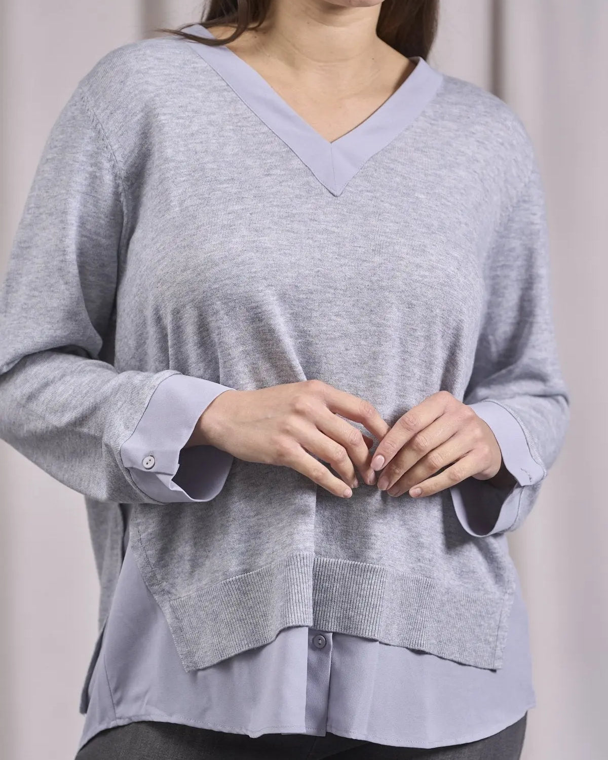 Maglia scollo a V con spacchi e inserti GRIGIO MELANGE IRONICA