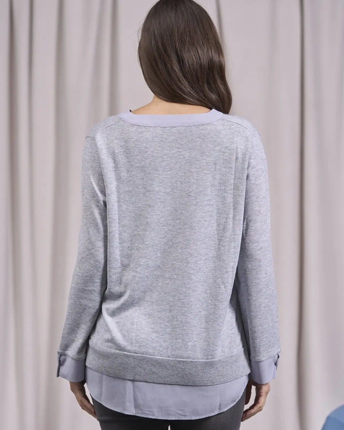 Maglia scollo a V con spacchi e inserti GRIGIO MELANGE IRONICA