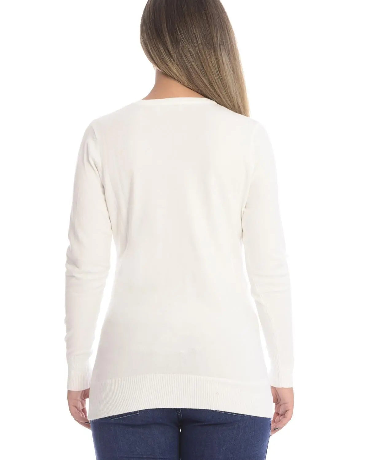 Maglia scollo a V e strass OFF WHITE DORABELLA