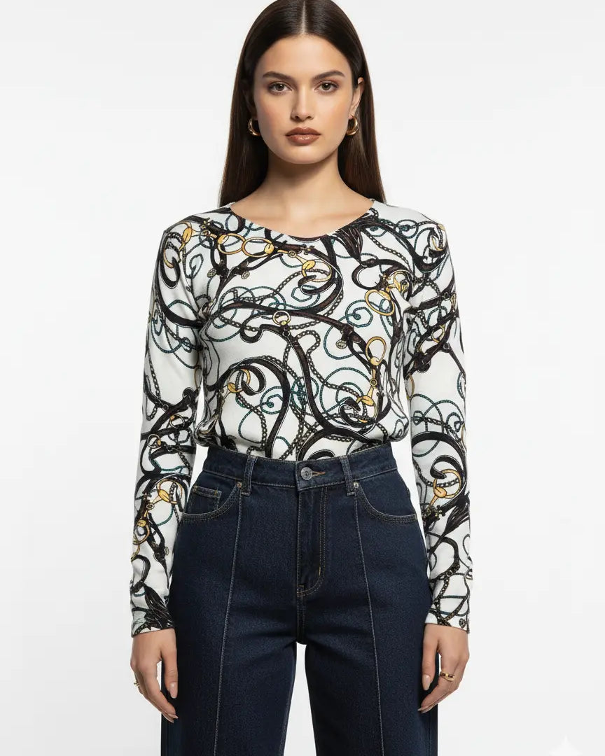 Maglia scollo a V fantasia DORABELLA