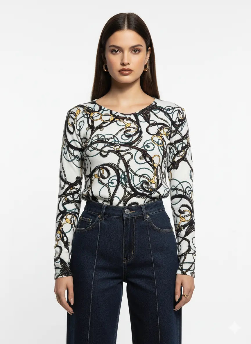 Maglia scollo a V fantasia DORABELLA