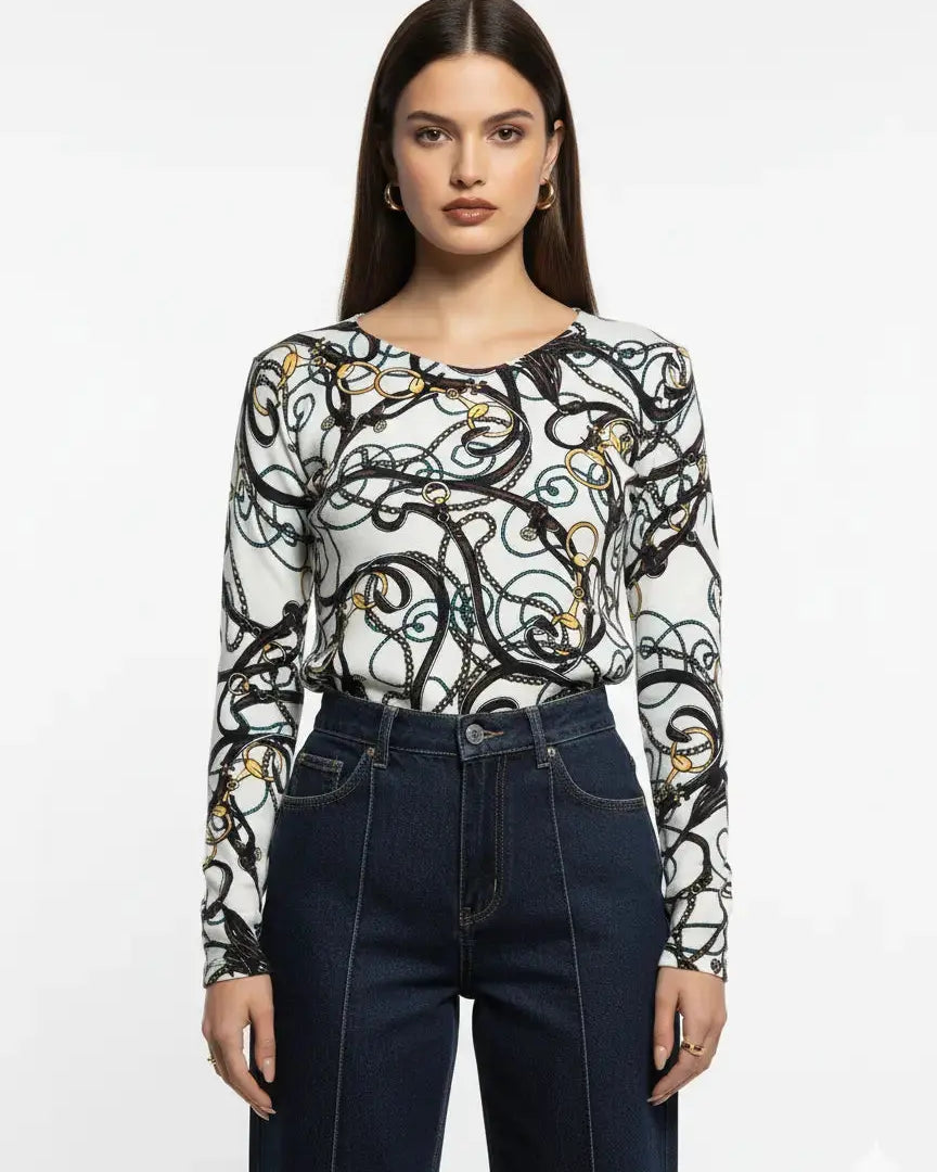 Maglia scollo a V fantasia DORABELLA