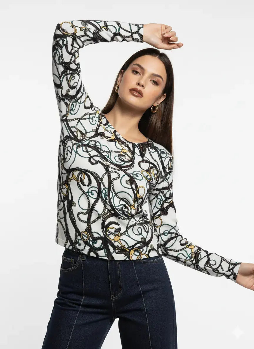 Maglia scollo a V fantasia DORABELLA