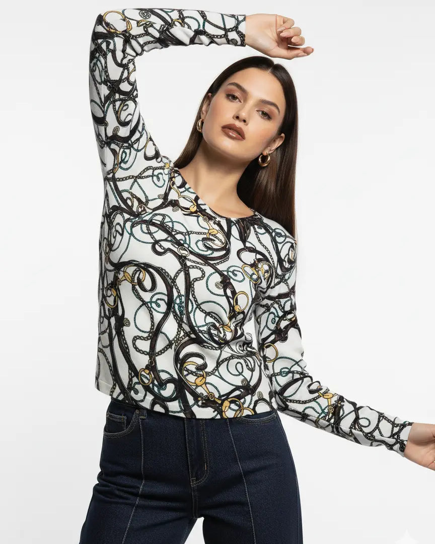 Maglia scollo a V fantasia DORABELLA